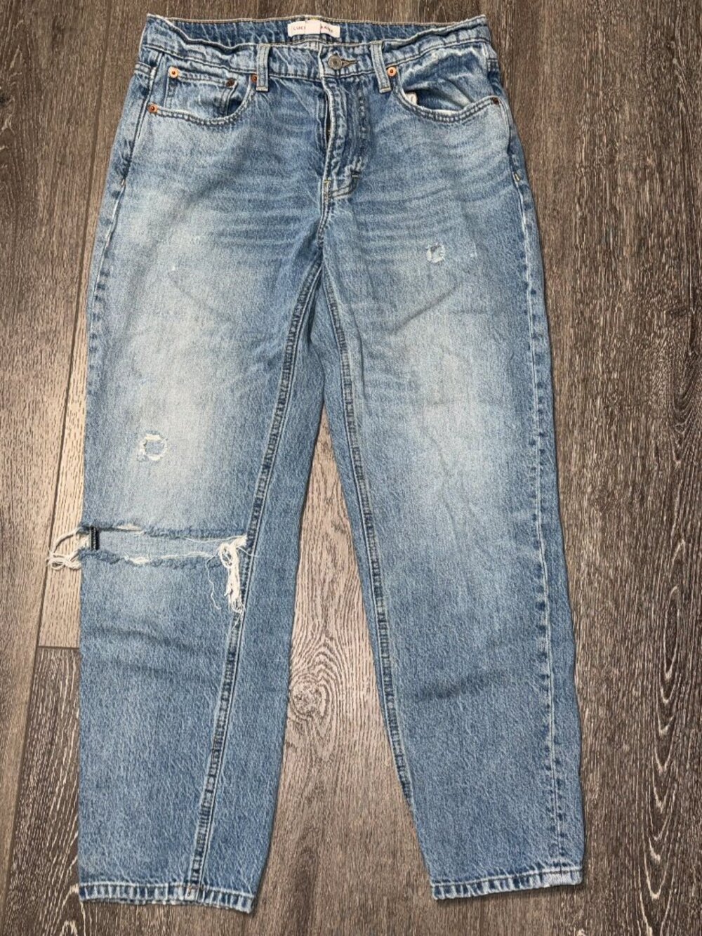 Lucky Brand Boy Mid Rise Relaxed Fit Straight Leg 4/27R Distressed Jeans Denim